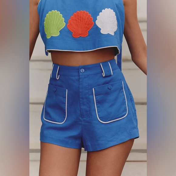 FARM RIO Blue Crop Top and Shorts Set Embroidered - Picture 4 of 6